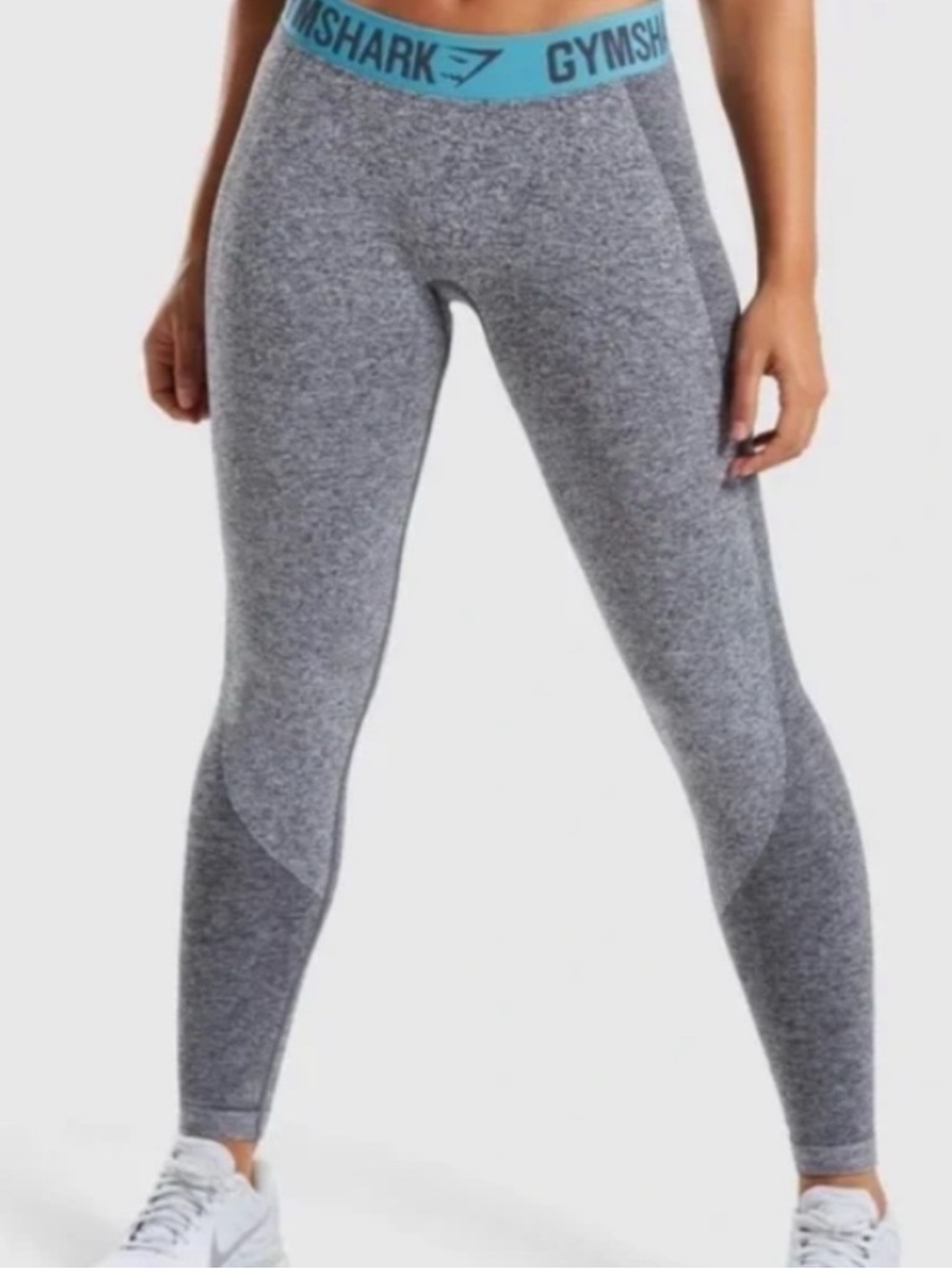Gymshark Flex Gray Seamless Leggings with Teal Branded Waistband